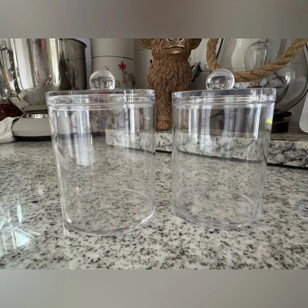 White Ceramic Rectangular Tray & 2 Clear Acrylic Jars Bundle